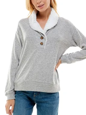 Women's Sherpa Collar Sweater,Light Grey