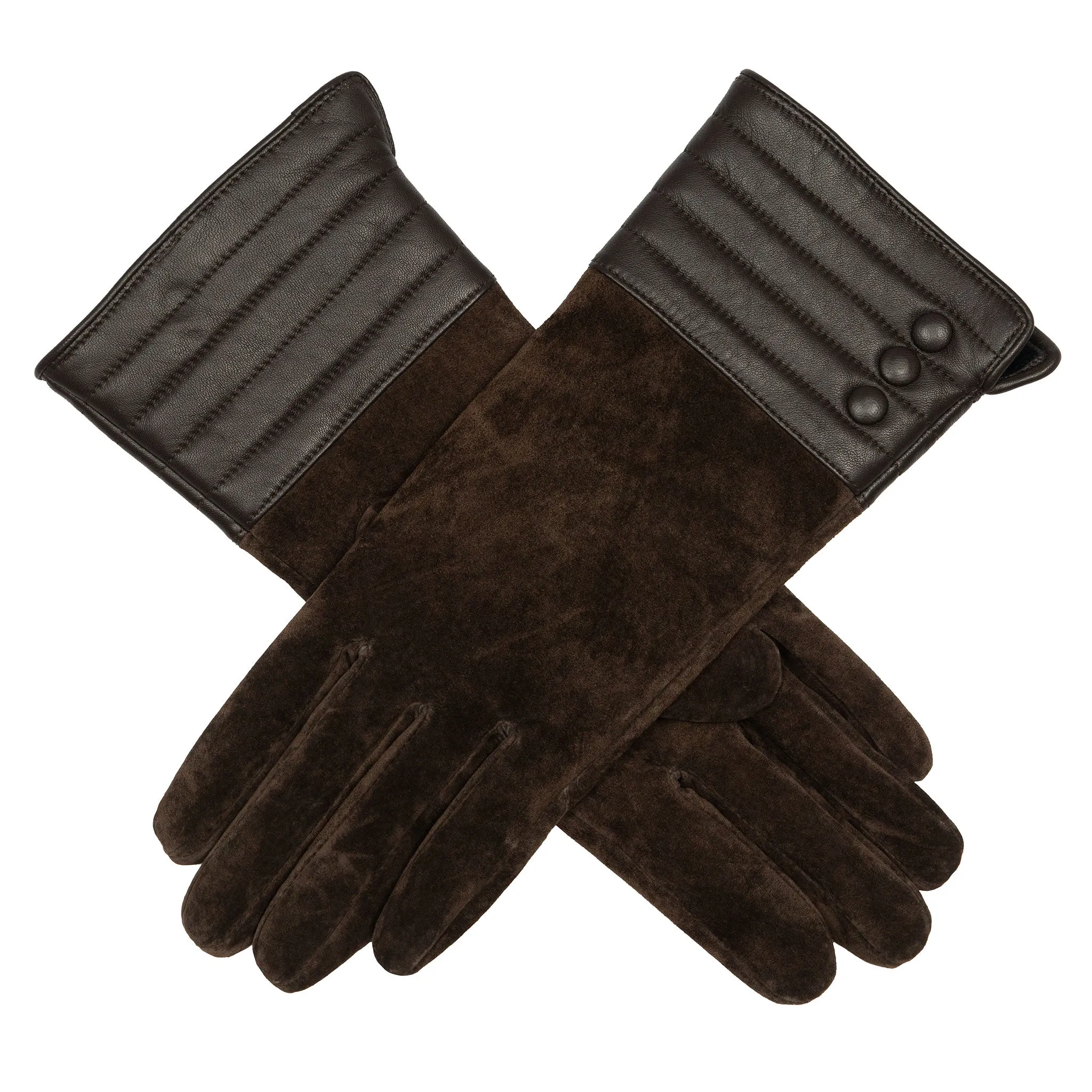 Women’s Touchscreen Water Resistant Lined Suede Gloves with Leather Cuffs