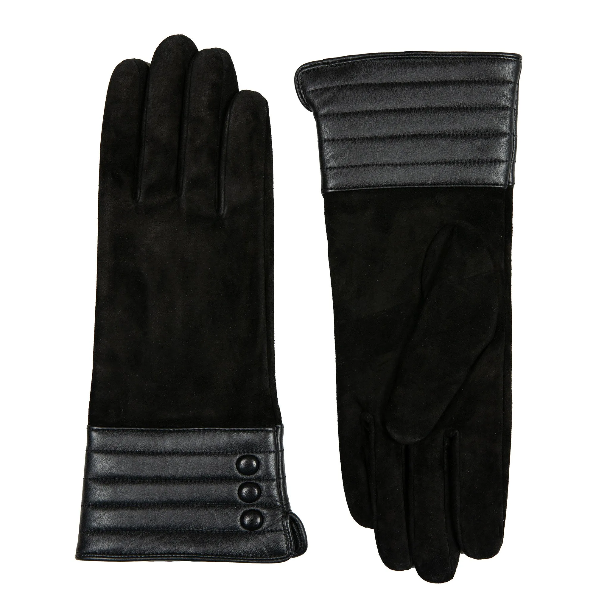 Women’s Touchscreen Water Resistant Lined Suede Gloves with Leather Cuffs