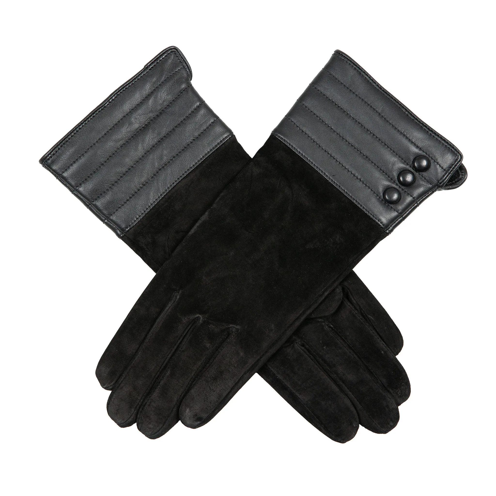 Women’s Touchscreen Water Resistant Lined Suede Gloves with Leather Cuffs