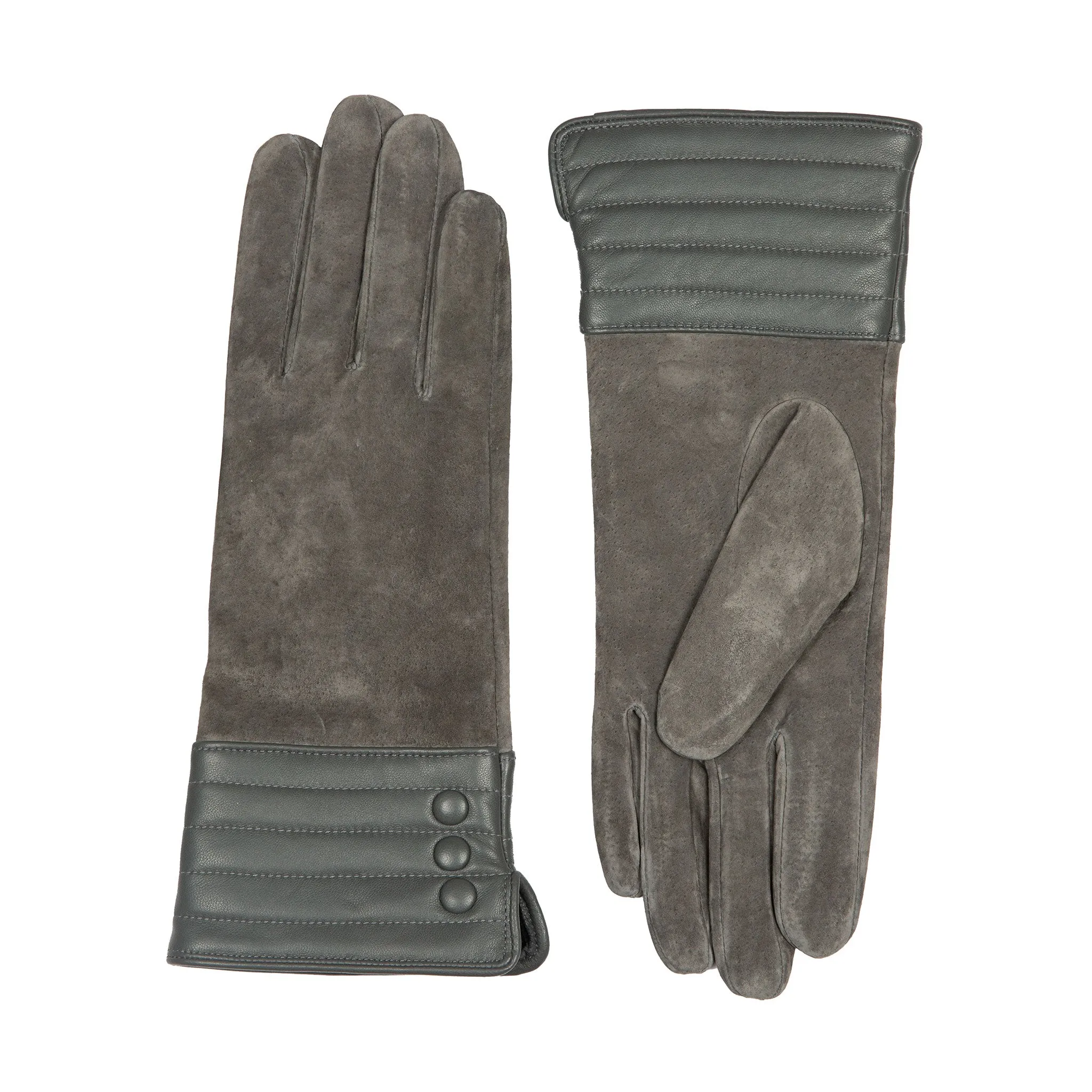 Women’s Touchscreen Water Resistant Lined Suede Gloves with Leather Cuffs