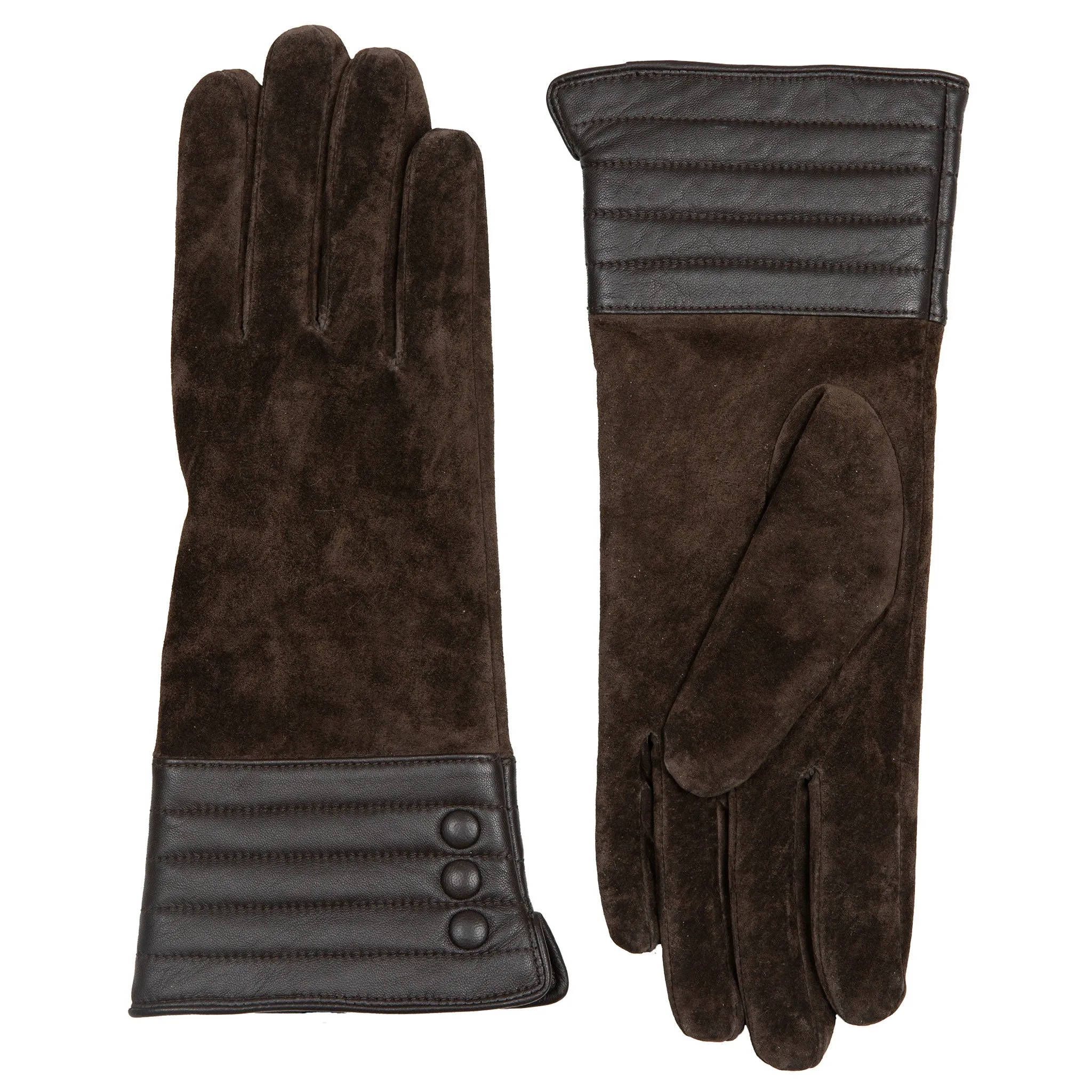 Women’s Touchscreen Water Resistant Lined Suede Gloves with Leather Cuffs