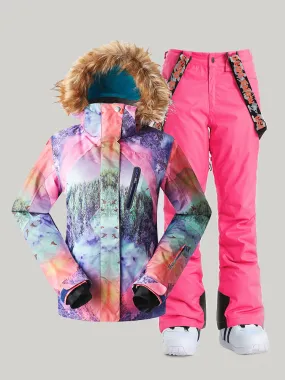 Women's Waterproof Colorful Ski Suit Windproof Snowboard Jacket Pants Sets