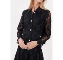 Ymane eyelet/lace shirt jacket- Black